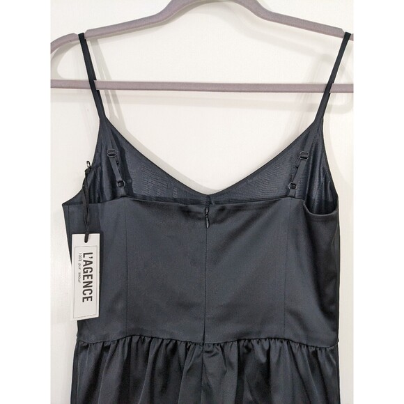 L'Agence Stretch Satin Short Black Dress Spaghetti Straps Pockets Size 2 *READ* - Picture 4 of 10